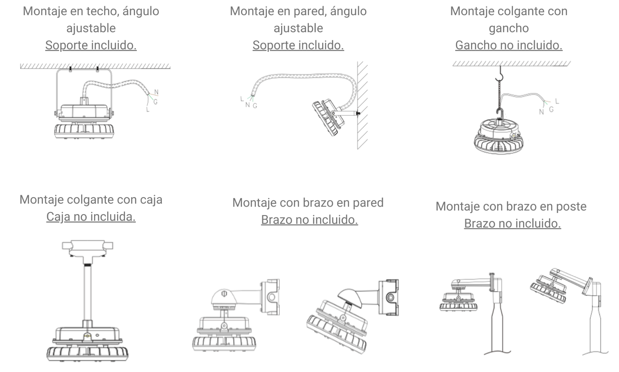 El reflector led a prueba de explosión low bay se puede fijar al techo, a la pared, suspendido del techo o en un poste